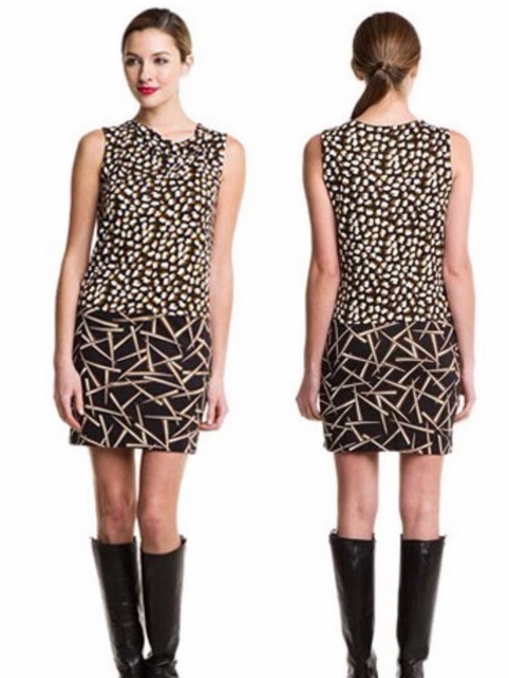 Diane Von Furstenberg Ivy Sleeveless Silk Dress with Mixed Media Print